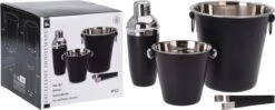 Excellent Houseware Bar Set, Cocktail Set - 4 Pièces - Shaker à Cocktail, Refroidisseur à Vin, Seau à Glace, Pince à Glace - Zwart - Acier Inoxydable -Cuisine Fournitures Magasin 1200x480 2