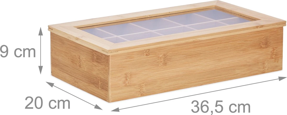 Boîte à Thé Relaxdays 10 Compartiments - Bambou - Boîte à Thé Bois - Avec Couvercle Et Fenêtre - Polyvalent 4 Boîte à Thé Relaxdays 10 Compartiments - Bambou - Boîte à Thé Bois - Avec Couvercle Et Fenêtre - Polyvalent – Image 4