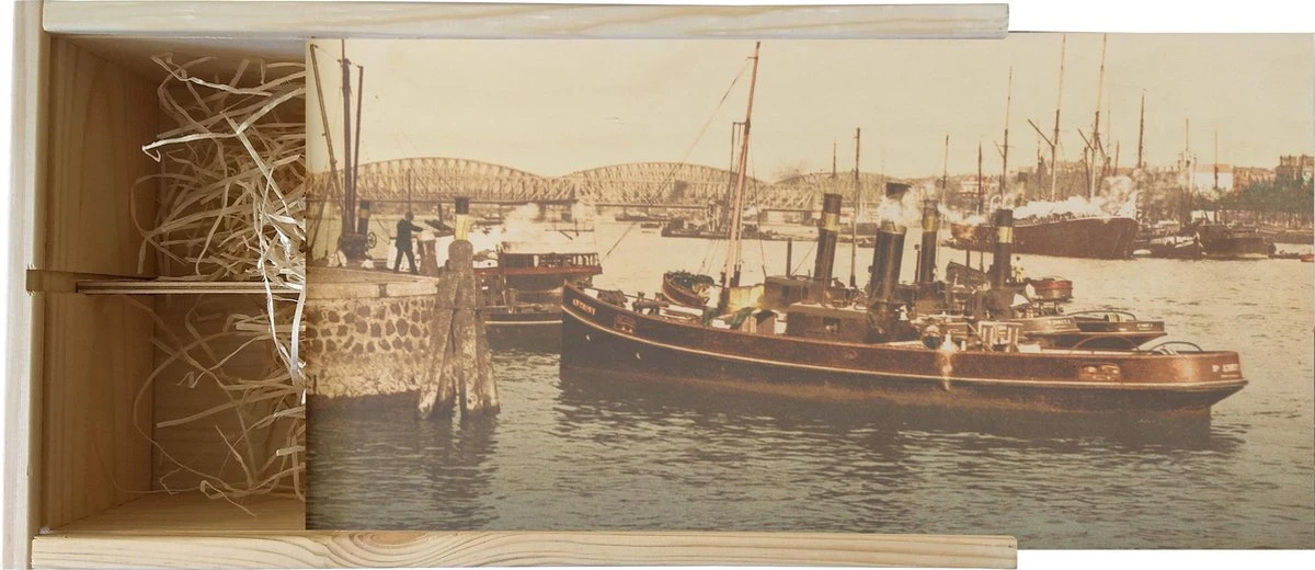 Boîte à Vin - Old Cityscape Rotterdam - Steamboat And Bridge Over Maas - Tirage Photo Ancien Sur Boîte En Bois - 19x36 Cm 1 Boîte à Vin - Old Cityscape Rotterdam - Steamboat And Bridge Over Maas - Tirage Photo Ancien Sur Boîte En Bois - 19x36 Cm