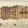 Boîte à Vin - Old Cityscape The Hague - The Torentje Binnenhof And Hofvijver - Old Photo Print On Wooden Box - 19x36 Cm
