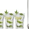 4x Verres à Verres à Cocktail / Verres à Mojito Transparents 410 Ml - Y Compris 4x Pailles Cuillères Réutilisables En Acier Inoxydable