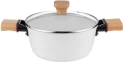 Casserole Florina Aspen Limited Edition Avec Revêtement Céramique 3 Couches Et Couvercle En Verre - 28cm - 5L - Blanc Métallisé - Manche En Bois - Convient à Tous Feux, Y Compris électrique