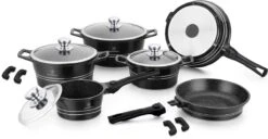 Herenthal - Set Set Pan Induction 14 Pièces - Batteries De Cuisine - Couvercle En Verres - Avec Poignée Amovible - Revêtement Anti-adhésif - SPFA Sans - Qualité Allemande - HTCES2014M