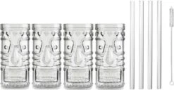 4x Verres à Verres à Cocktail / Verres Mai Tai Transparents 490 Ml - Y Compris 4x Pailles En Verre Réutilisables