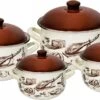 Meyerhoff MH- 3515 Ensemble De 8 Casseroles En émail Exclusif Avec Couvercles En émail Rétro Vintage Marron/crème - Nourriture - Viande - Brocoli - Fromage - Saucisse - Vin