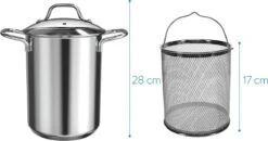 Poêle à Asperges En Acier Inoxydable Navaris Avec Couvercle - Cuiseur à Asperges En Acier Inoxydable Avec Panier Et Couvercle Amovibles - Sans BPA - Capacité 3,9 Litres - Passe Au Lave-vaisselle -Cuisine Fournitures Magasin 1200x634