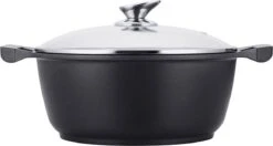 Luxe Swiss De Luxe - 24 Cm - Marmite à Soupe - Pan - Induction - Revêtement Antiadhésif - Avec Couvercle En Verre - 3,8 Litres - Zwart