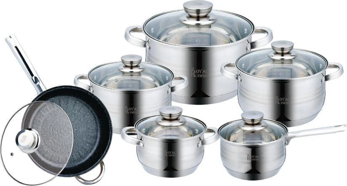 Batterie De Cuisine Royal Swiss 12 Pièces En Acier Inoxydable Avec Une Qualité De Fonction Spéciale Adaptée à Tous Les Incendies 1 Batterie De Cuisine Royal Swiss 12 Pièces En Acier Inoxydable Avec Une Qualité De Fonction Spéciale Adaptée à Tous Les Incendies