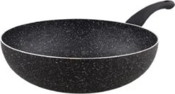 Poêle Wok En Pierre De Granit - Ø 28cm - Sans PFOA - Aluminium - Revêtement Trois Couches - Revêtement Antiadhésif 3 Couches - Elegant - Cuisson - Woks - Gourmets - Cuisine Cadeau - Gaz - Électrique - Céramique Et Induction - Wok Pan