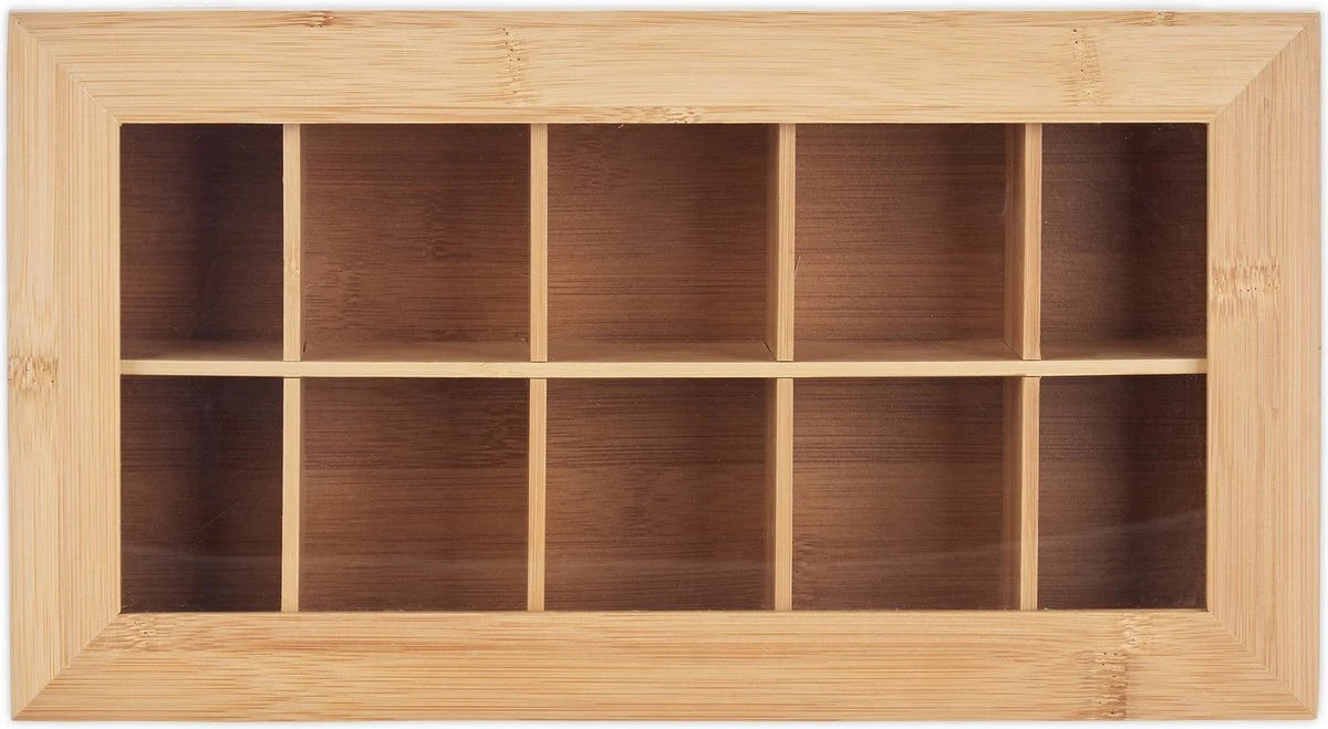 Boîte à Thé Relaxdays 10 Compartiments - Bambou - Boîte à Thé Bois - Avec Couvercle Et Fenêtre - Polyvalent 6 Boîte à Thé Relaxdays 10 Compartiments - Bambou - Boîte à Thé Bois - Avec Couvercle Et Fenêtre - Polyvalent – Image 6