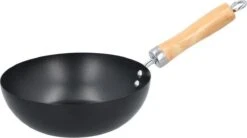 Alpina Poêle Wok Manche En Bois 20 Cm - Avec Revêtement Antiadhésif - Wok En Acier - Convient Pour Céramique, Halogène, Gaz Et électrique - Cuisson / Cuisson