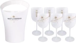 Seau à Glace Moët & Chandon Ice Imperial / Seau à Glace Comprenant 6 Verres Blancs / Refroidisseur à Vin De Luxe Et Verre à Champagne 6x
