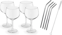 4x Verres à Gin Tonic / Verres à Cocktail Transparents 650 Ml - Y Compris 4x Pailles Réutilisables En Acier Inoxydable