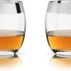 Viski Irving Chrome Rim Crystal Lowball Tumblers Set De 2 – Verre Cristallin De Premium Supérieure, élégants Verres à Whisky Lowball, Verres à Cocktail Coffret Cadeau – 9 Oz