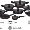 Swiss Pro+ | Batterie De Cuisine En Grès 33 Pièces | Poignées Amovibles, 6 Pots + 2 Casseroles Et Poêles + Fond + 2 Louche Louches + 6 + 12 Couvercles Poignées + Accessoires. - Zwart - SP-3301