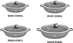 Marmite à Induction Royal Swiss 32cm 5L - Ensemble De Casseroles Avec Revêtement Antiadhésif Et Couvercle En Verres Revêtement En Pierre - Argent