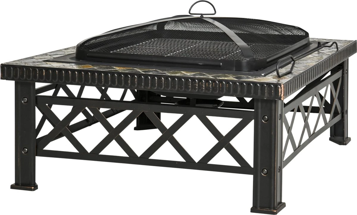 Outsunny 3-en-1 Brasero Brasero Avec Grille De Protection Contre Les étincelles Barbecue De Jardin Noir 842-170 1 Outsunny 3-en-1 Brasero Brasero Avec Grille De Protection Contre Les étincelles Barbecue De Jardin Noir 842-170