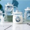 Glas à Thee à Café Avec Figure De Dauphin En Céramique Sur Le Couvercle Et Glas à Cuillère-gobelet - Tasse à Boire Imprimée Avec Dauphin