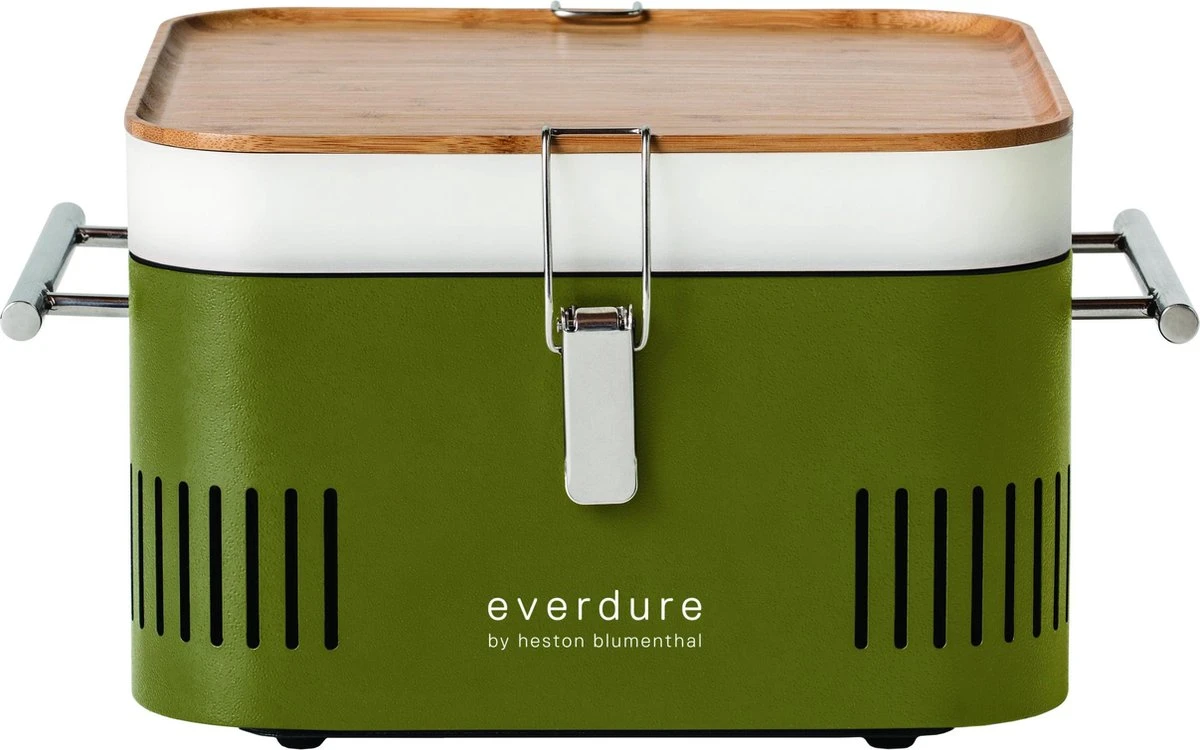 Charbon De Bois Everdure Cube - Avec Compartiment De Rangement Et Plan De Travail - Aluminium / Bois / Acier Inoxydable - Vert 2 Charbon De Bois Everdure Cube - Avec Compartiment De Rangement Et Plan De Travail - Aluminium / Bois / Acier Inoxydable - Vert – Image 2