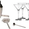 Set De Shaker à Cocktail En Acier Inoxydable 5 Pièces Comprenant 4x Verres à Cocktail / Martini 260 Ml - Faites Vos Propres Cocktails