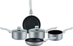 Herzberg HG-1020 : Set De Casseroles 7 Pièces Avec Revêtement Antiadhésif Et Revêtement En Pierre