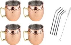 HI Set De 4x Tasses à Cocktail/verres à Cocktail Moscow Mule 500 Ml - Y Compris 4x Pailles Réutilisables En Acier Inoxydable