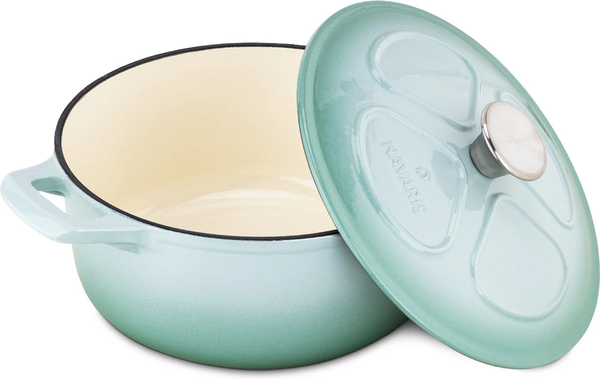 Cocotte En Fonte Navaris Avec Couvercle - Cocotte - Convient Pour La Cuisson à Induction, Gaz Et Vitrocéramique - Passe Au Four Jusqu'à 260 °C - Vert Menthe 5 Cocotte En Fonte Navaris Avec Couvercle - Cocotte - Convient Pour La Cuisson à Induction, Gaz Et Vitrocéramique - Passe Au Four Jusqu'à 260 °C - Vert Menthe – Image 5