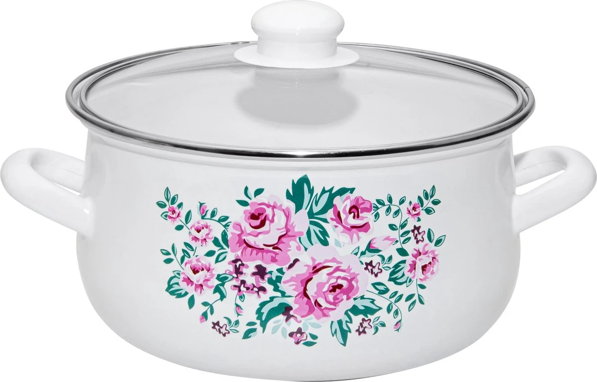 Silesia Klara Ensemble De Casseroles En émail 4 Pièces Rétro Blanc Avec Fleurs - Ensemble De Casseroles Et Poêles Pour Toutes Les Sources De Chaleur - Ensemble De Cuisson émaillé - Émail - Ensemble De Casseroles 4 Silesia Klara Ensemble De Casseroles En émail 4 Pièces Rétro Blanc Avec Fleurs - Ensemble De Casseroles Et Poêles Pour Toutes Les Sources De Chaleur - Ensemble De Cuisson émaillé - Émail - Ensemble De Casseroles – Image 4