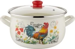 Grille De Coq Rétro Emalia Ensemble De Casseroles Vintage émaillées 8 Pièces 2,2L, 3,0L, 4,2L, 5,3L Crème / Rouge - Convient à Toutes Les Sources De Chaleur - Émail - Modèle Rétro -Cuisine Fournitures Magasin 1200x788 2