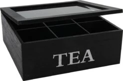 Svenska Living Boîte à Thé En Bois De Bambou Noir Avec Couvercle En Verre 9 Compartiments 23 Cm