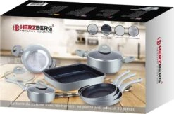 Ensemble De Casseroles En Marbre Herzberg En Aluminium 10 Pièces - Convient à L'induction - Argent -Cuisine Fournitures Magasin 1200x793