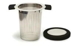 Micro Filtre à Thé / Couvercle / Fond En Silicone Couleur / Passoire à Thé Avec Micro Filtre De 0,5 Mm Pour Thee En Vrac / Poignées Antidérapantes / Pot Et Tasse / Inox / Acier Inoxydable / Zwart