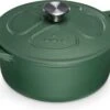 Cocotte En Fonte Navaris Avec Couvercle - Faitout - Poêle émaillée - Convient Pour La Cuisson à Induction, Gaz Et Vitrocéramique - Vert Mat