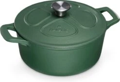 Cocotte En Fonte Navaris Avec Couvercle - Faitout - Poêle émaillée - Convient Pour La Cuisson à Induction, Gaz Et Vitrocéramique - Vert Mat