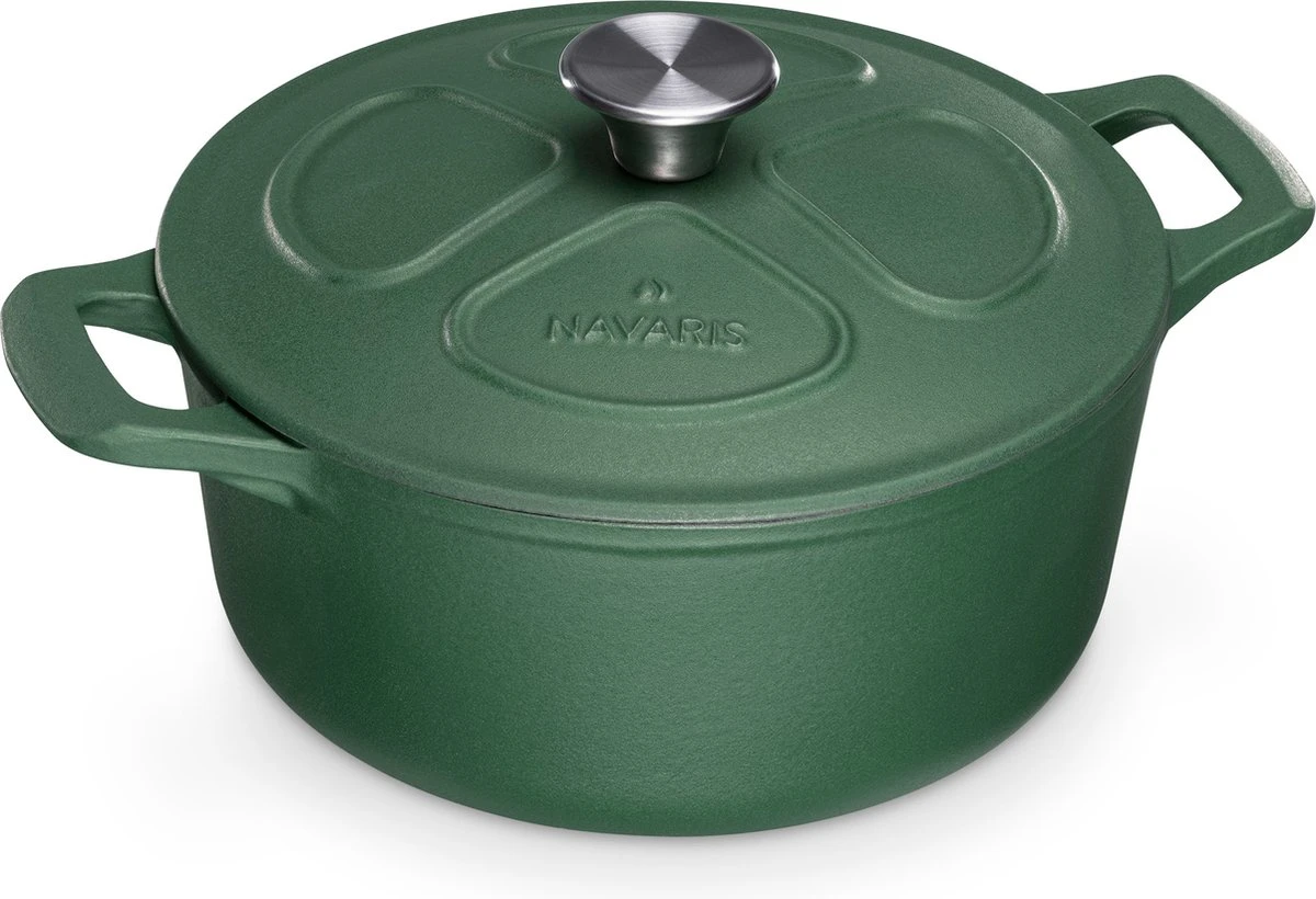 Cocotte En Fonte Navaris Avec Couvercle - Faitout - Poêle émaillée - Convient Pour La Cuisson à Induction, Gaz Et Vitrocéramique - Vert Mat 1 Cocotte En Fonte Navaris Avec Couvercle - Faitout - Poêle émaillée - Convient Pour La Cuisson à Induction, Gaz Et Vitrocéramique - Vert Mat