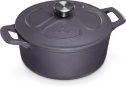 Cocotte En Fonte Navaris Avec Couvercle - Faitout - Poêle émaillée - Convient Pour La Cuisson à Induction, Gaz Et Vitrocéramique - Violet Mat