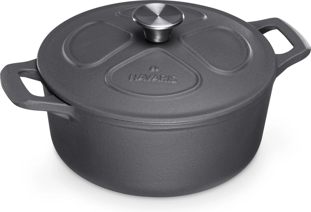 Cocotte En Fonte Navaris Avec Couvercle - Faitout - Poêle émaillée - Convient Pour La Cuisson à Induction, Gaz Et Vitrocéramique - Noir Mat 1 Cocotte En Fonte Navaris Avec Couvercle - Faitout - Poêle émaillée - Convient Pour La Cuisson à Induction, Gaz Et Vitrocéramique - Noir Mat