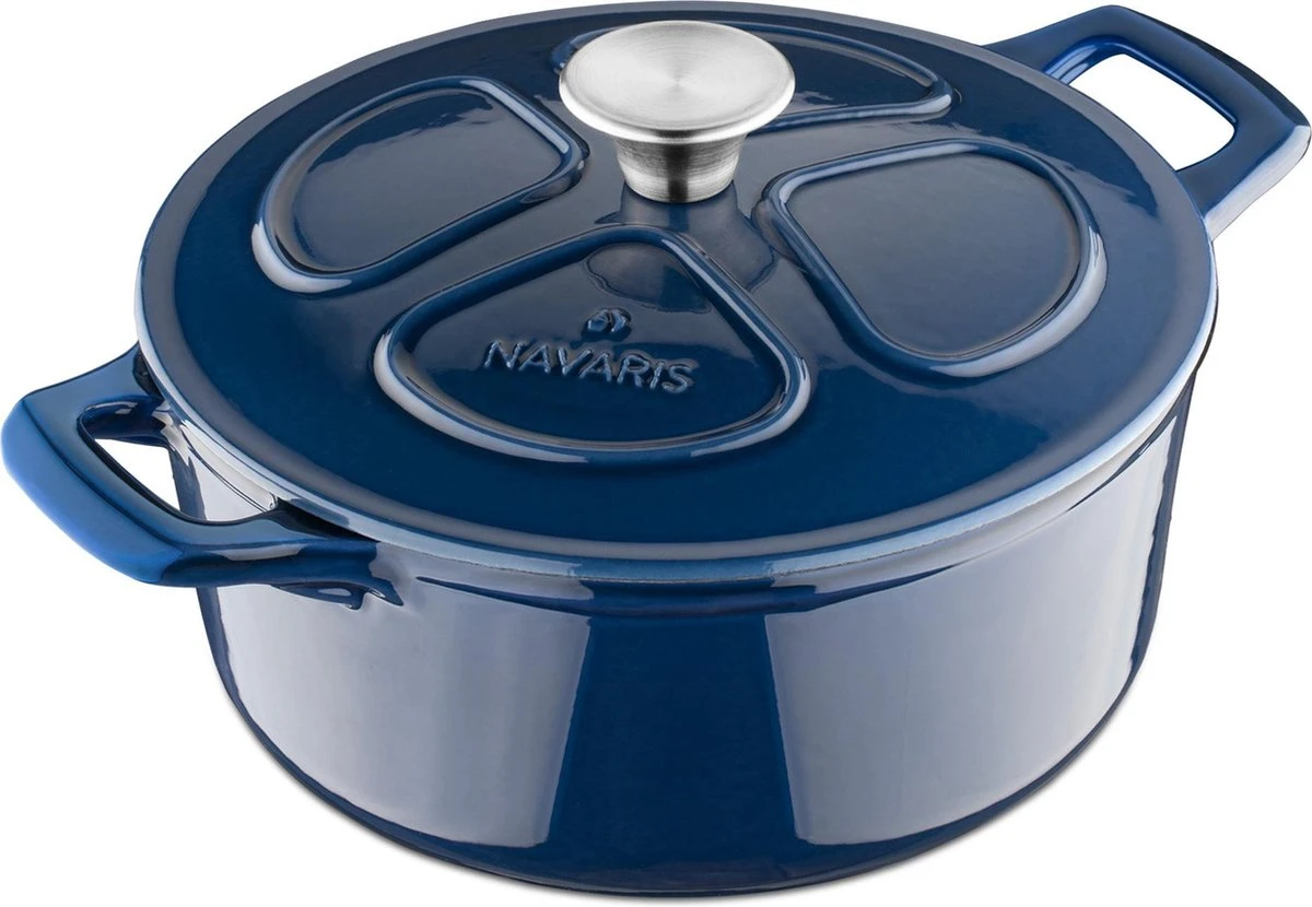Cocotte En Fonte Navaris Avec Couvercle - Navaris émaillée - Convient à La Cuisson Induction, Gaz Et Céramique - Bleu Foncé 8 Cocotte En Fonte Navaris Avec Couvercle - Navaris émaillée - Convient à La Cuisson Induction, Gaz Et Céramique - Bleu Foncé – Image 8
