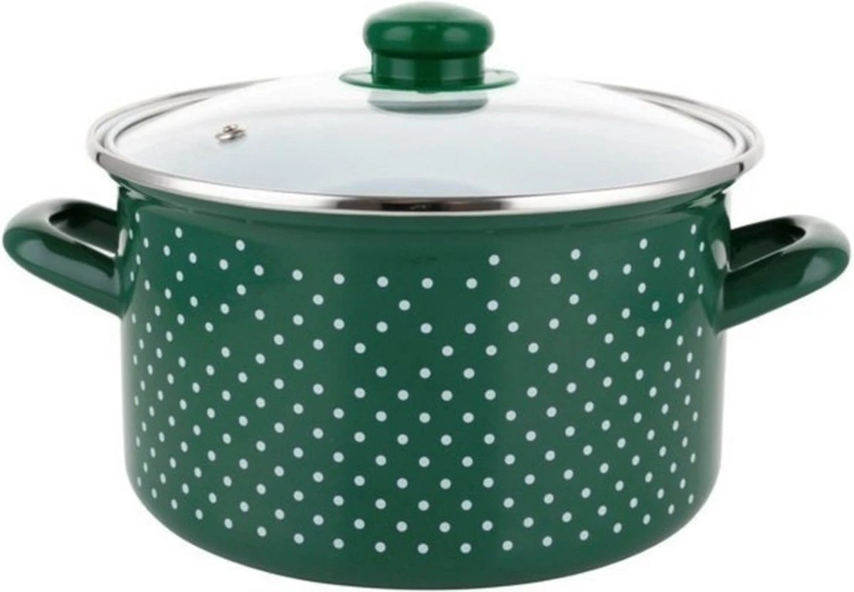 Poêle De Cuisson Classique émaillée Emalia ''Retro Green'' Avec Couvercle En Verre - 22 Cm - 5,3L - Vert / Blanc - Convient à Toutes Les Sources De Chaleur - Design Rétro 1 Poêle De Cuisson Classique émaillée Emalia ''Retro Green'' Avec Couvercle En Verre - 22 Cm - 5,3L - Vert / Blanc - Convient à Toutes Les Sources De Chaleur - Design Rétro