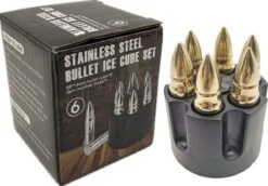 TDR-RVS 6 Pierres à Whisky- Avec Une Forme De Balle-réutilisable-or