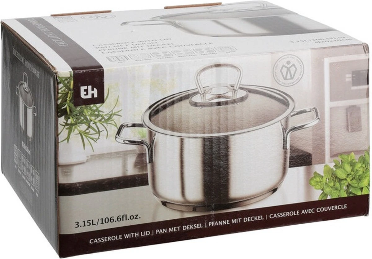 Excellent Houseware Ensemble De Casseroles De Cuisson - 2x - Couvercle En Verre - Acier Inoxydable - 3 Et 4 Litres 3 Excellent Houseware Ensemble De Casseroles De Cuisson - 2x - Couvercle En Verre - Acier Inoxydable - 3 Et 4 Litres – Image 3