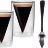 Set De Tasses à Expresso (2 X 70 Ml + 2 Cuillères), Verres à Expresso, Verres à Double Paroi, Tasses à Expresso, Verres à Café à Double Paroi, Tasses à Expresso, Verres Thermos, à Double Paroi