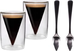 Set De Tasses à Expresso (2 X 70 Ml + 2 Cuillères), Verres à Expresso, Verres à Double Paroi, Tasses à Expresso, Verres à Café à Double Paroi, Tasses à Expresso, Verres Thermos, à Double Paroi