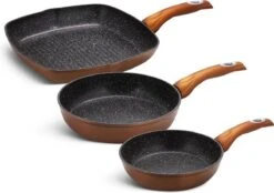 Edënbërg Copper Line - Casseroles De Luxe - Set - 2 X Poêle à Frire Haute + Poêle à Griller - Revêtement Antiadhésif 3 Couches