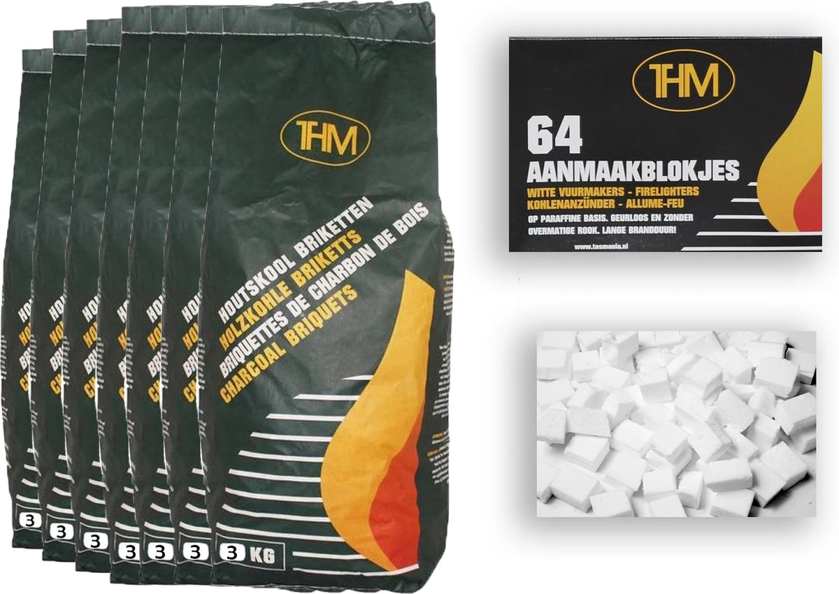 7X Briquettes De Charbon De Bois De 3 KG Avec Allume-feu 64 Pièces - Barbecue - BBQ - 7 Pièces - Briquettes De 21 Kilogrammes 1 7X Briquettes De Charbon De Bois De 3 KG Avec Allume-feu 64 Pièces - Barbecue - BBQ - 7 Pièces - Briquettes De 21 Kilogrammes