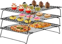 Grille De Refroidissement à 3 Niveaux, Grille à Gâteaux Empilable, Droitier, Avec Revêtement Antiadhésif, Surface De Refroidissement Extra Large Et Refroidissement Rapide, 40 X 25 Cm, 3 Niveaux