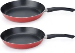 Set De 2x Pièces Poêle à Frire Professionnelle En Aluminium Rouge Avec Revêtement Antiadhésif 28 Cm - Poêles à Sauteuses