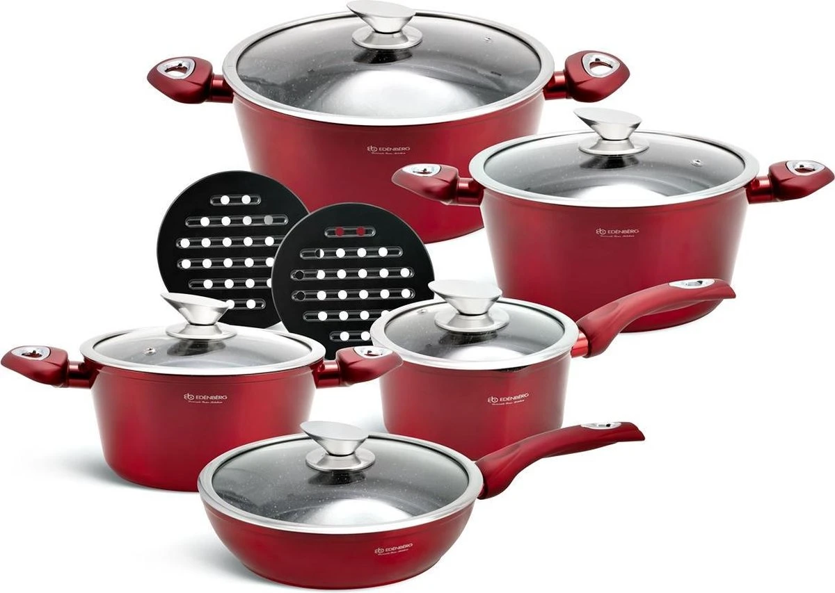 Edënbërg Red Line - Batterie De Cuisine De Luxe De 12 Pièces En Aluminium Forgé - Rouge / Métallisé 2 Edënbërg Red Line - Batterie De Cuisine De Luxe De 12 Pièces En Aluminium Forgé - Rouge / Métallisé – Image 2
