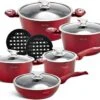 Edënbërg Red Line - Batterie De Cuisine De Luxe De 12 Pièces En Aluminium Forgé - Rouge / Métallisé