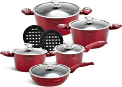 Edënbërg Red Line - Batterie De Cuisine De Luxe De 12 Pièces En Aluminium Forgé - Rouge / Métallisé